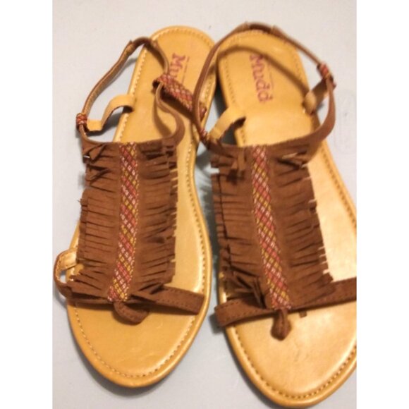 Mudd womens size XL (11) brown frill thong sandals - Picture 1 of 9